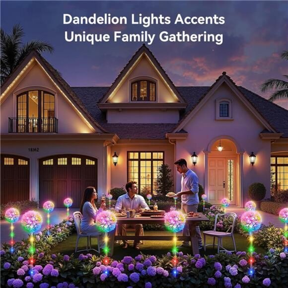 4 Pack Dandelion Solar Lights Colorful String Light Decorations - Fairy Outdoor - Picture 5 of 7